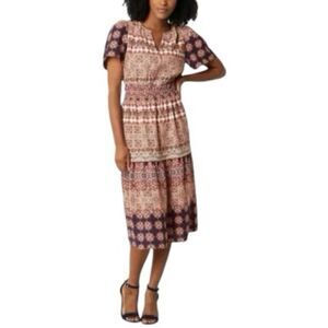 Isabel & Nina Short Sleeve Multi Print Midi Fit + Flare Dress